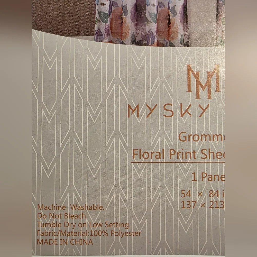 54x84 Floral Print Sheer Grommet Curtains 1 Panel NWT Colorful